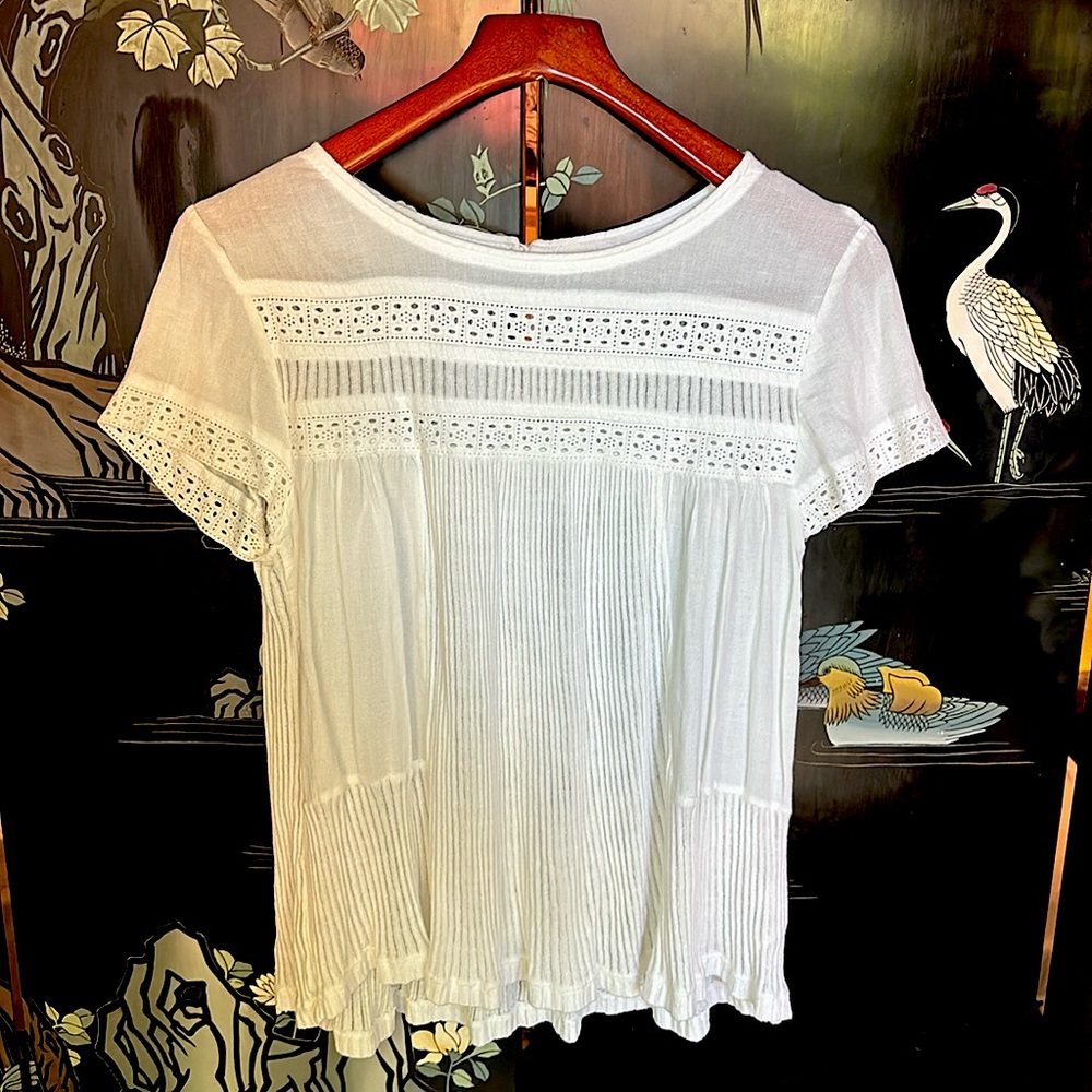 Meadow Rue Womens Medium White Embroidered Top